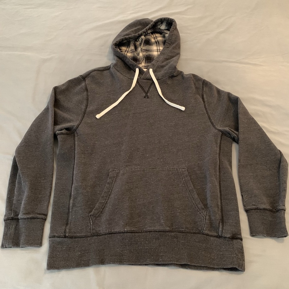 VTG American Eagle Outfitters Hoodie Mens Large Gray Plaid Lined Fleece Pullover